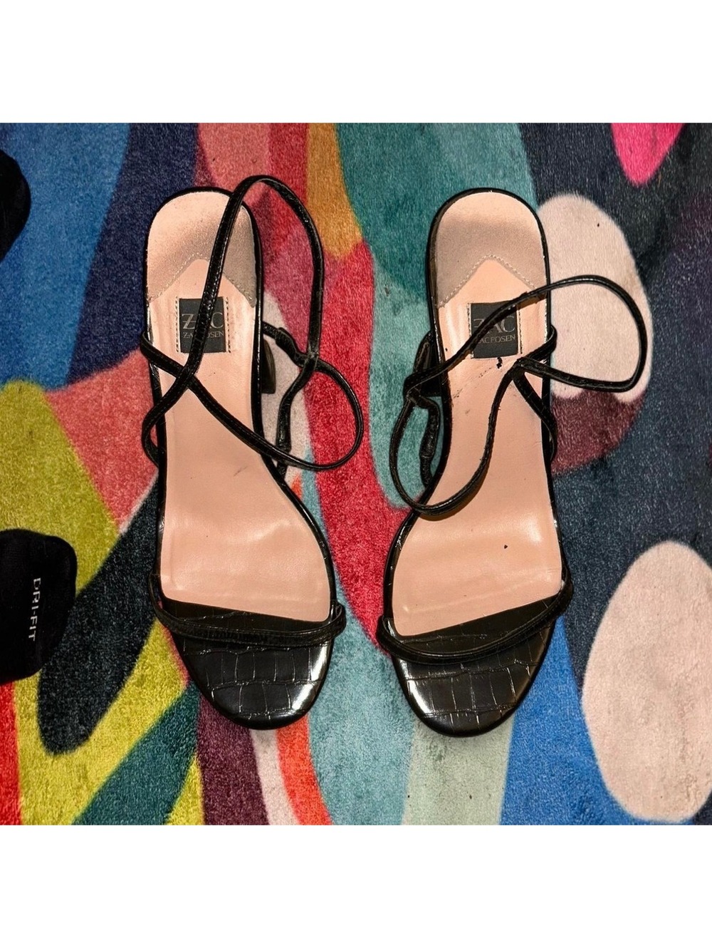 ZAC Zac Posen Black Strappy Block Heel Sandals